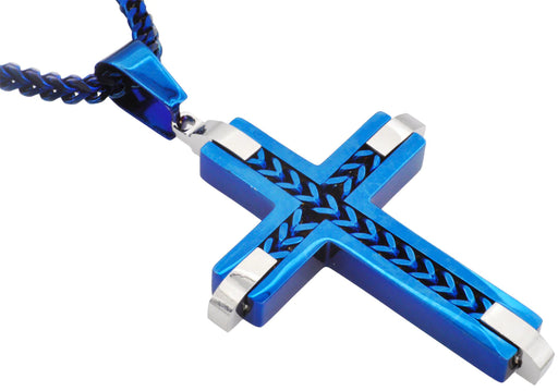 Blackjack Jewelry Blackjack Men's Blue-Toned Franco Inlay Cross SS BJP177BL - Time After Time Watches
