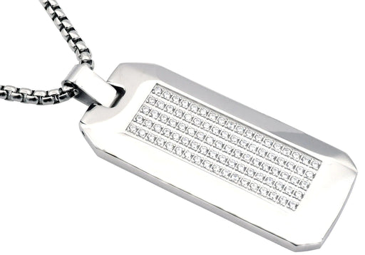 Time After Time Blackjack Men's SS Dog Tag Necklace CZ BJP188W - Time After Time Watches