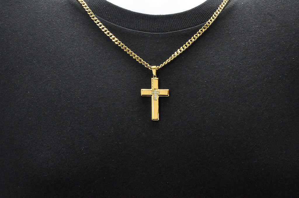 Blackjack Men's Gold-Toned Cross Necklace CZ BJP48G — Time After Time