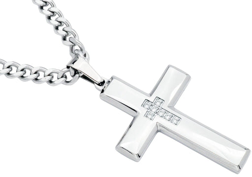 Blackjack Jewelry Blackjack Men's Polished SS Cross Necklace CZ BJP48 - Time After Time Watches