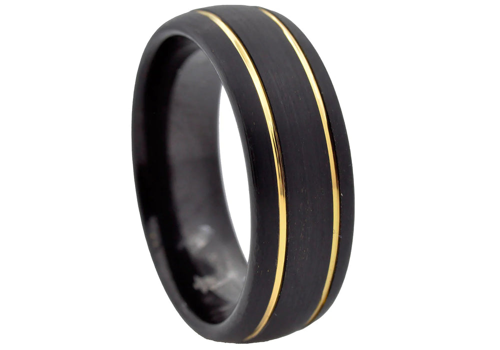 Blackjack Jewelry Blackjack Men's Black-Plated Gold Detail Tungsten Ring BJRT06BG - Time After Time Watches
