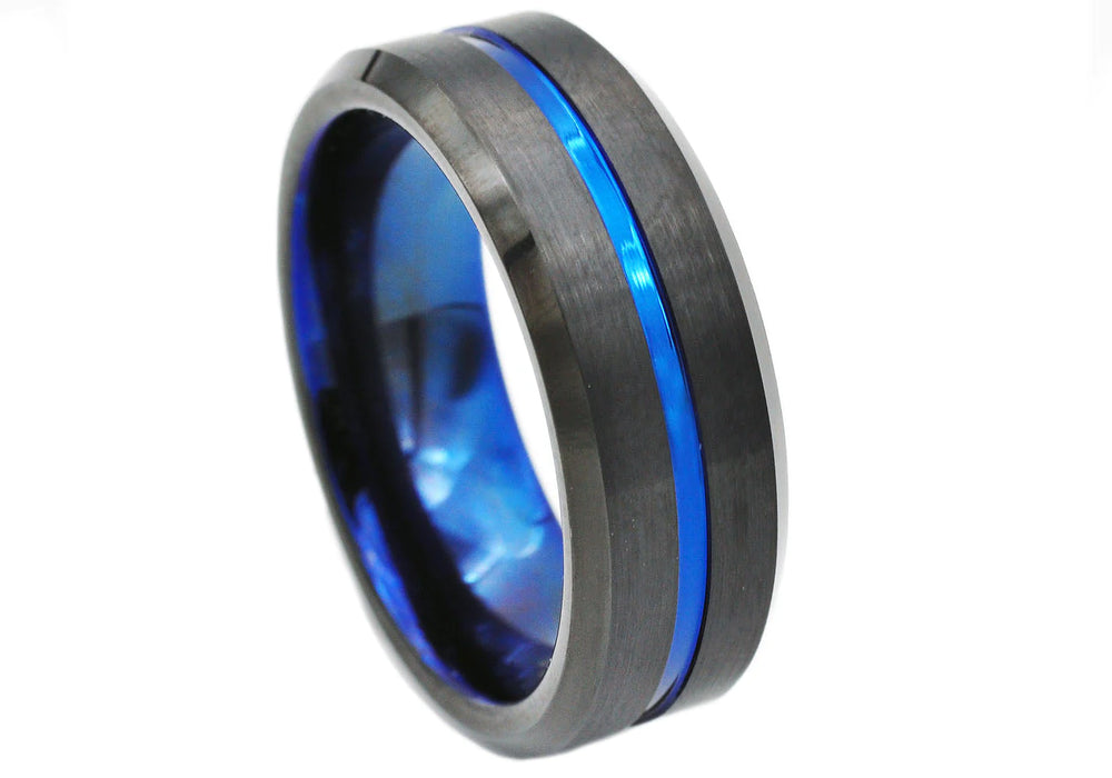 Blackjack Jewelry Blackjack Men's Black & Blue Plated Tungsten Ring BJRT11BL - Time After Time Watches