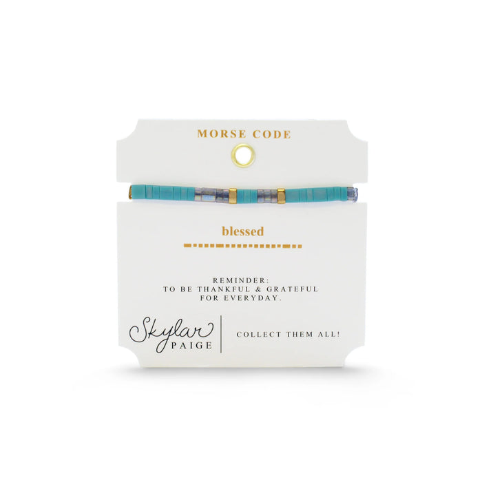 Skylar Paige Skylar Paige BLESSED Morse Code Tila Beaded Bracelet - Treasured Teal - Time After Time Watches