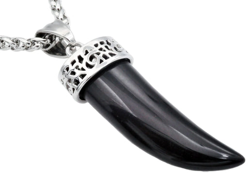 Blackjack Jewelry Blackjack Men's Onyx Horn Necklace SS BJP163ON - Time After Time Watches