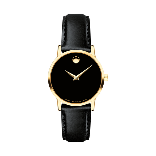Movado Movado Women's Museum Classic Gold Tone Black Leather 0607275 - Time After Time Watches