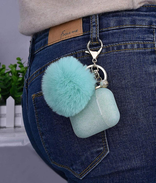 FASHION APPLE AIR POD CASE PROTECTOR WITH DECORATIVE POM POM FUR BALL