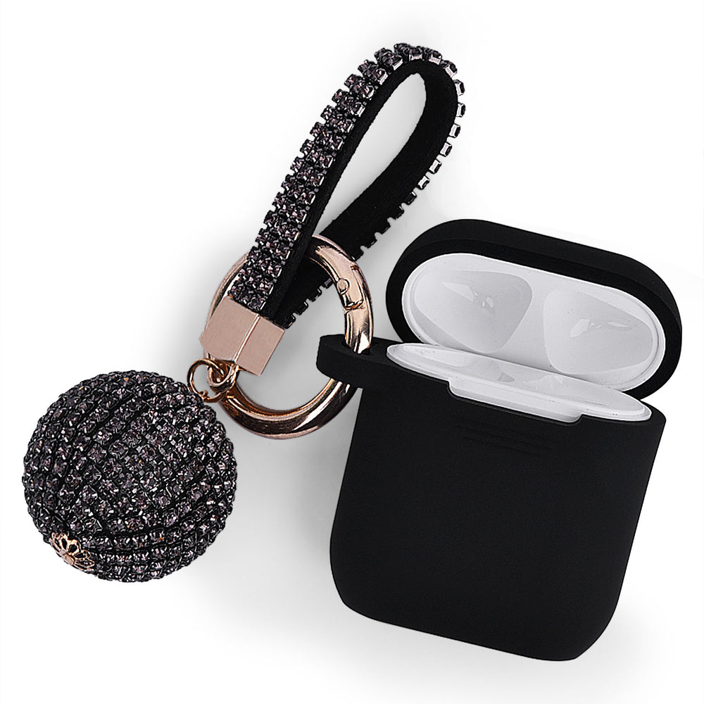 Speidel Fashion Apple Air Pod Case Protector With Decorative Bling Strap and Ball - BLACK - Time After Time Watches