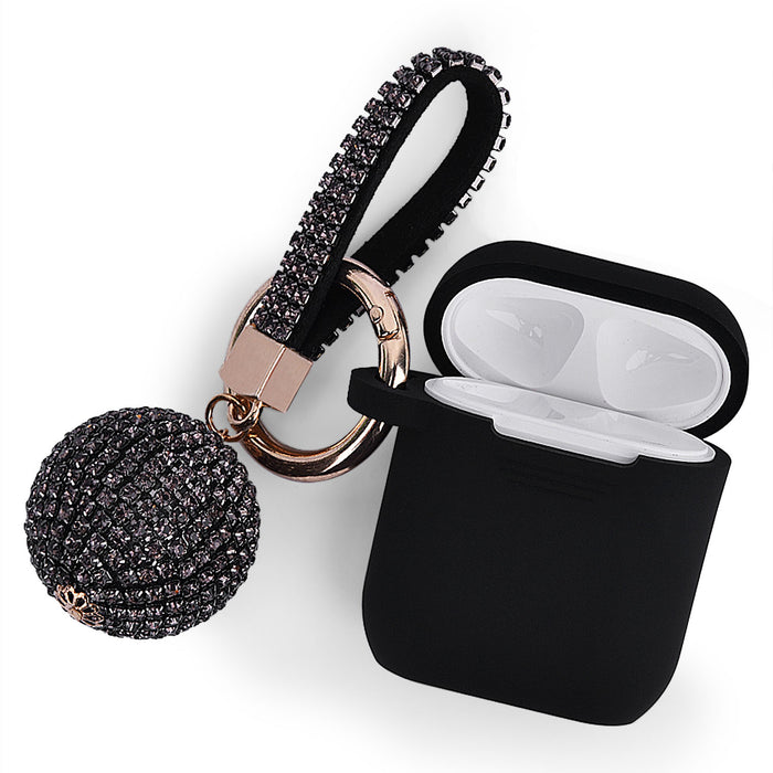 Speidel Fashion Apple Air Pod Case Protector With Decorative Bling Strap and Ball - BLACK - Time After Time Watches