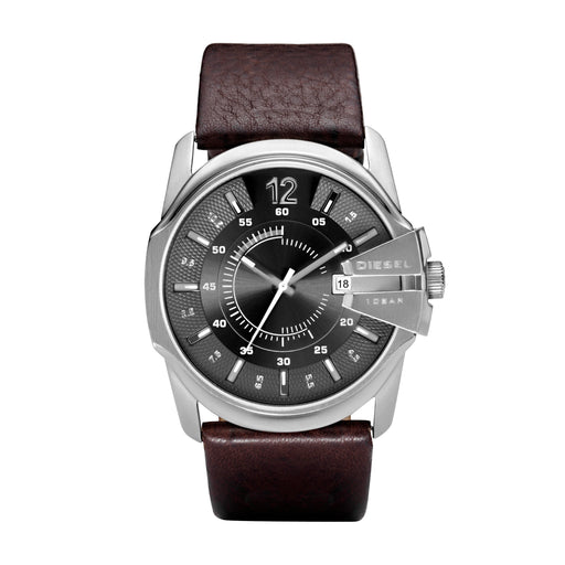 Diesel Master Chief Black Dial Silver Case Dark Brown  Strap - Time After Time Watches