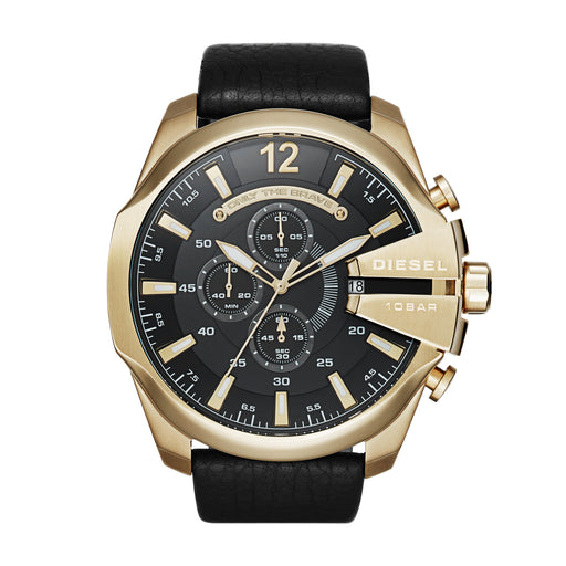 Mega Chief Black Dial Gold Indexes Gold Case Black Strap