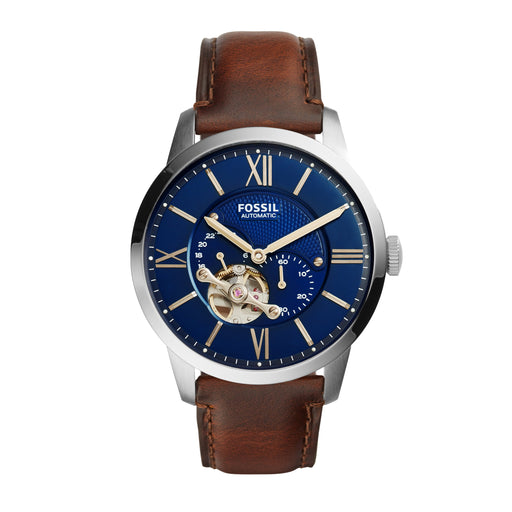 Fossil Fossil Townsmen Navy Mechanical Dial Dial Silver Case Brown Strap ME3110 - Time After Time Watches