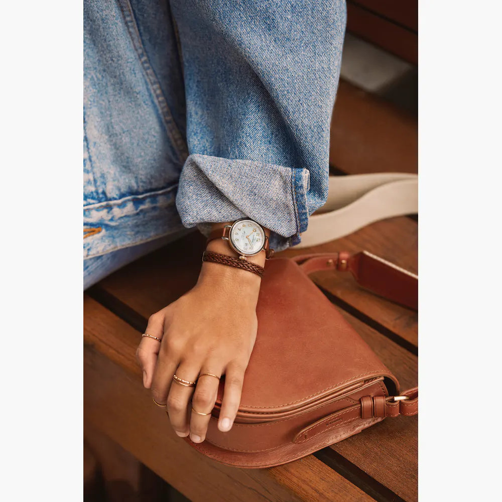 Shinola Birdy 34mm Mother of Pearl Dial Double Whiskey Brown