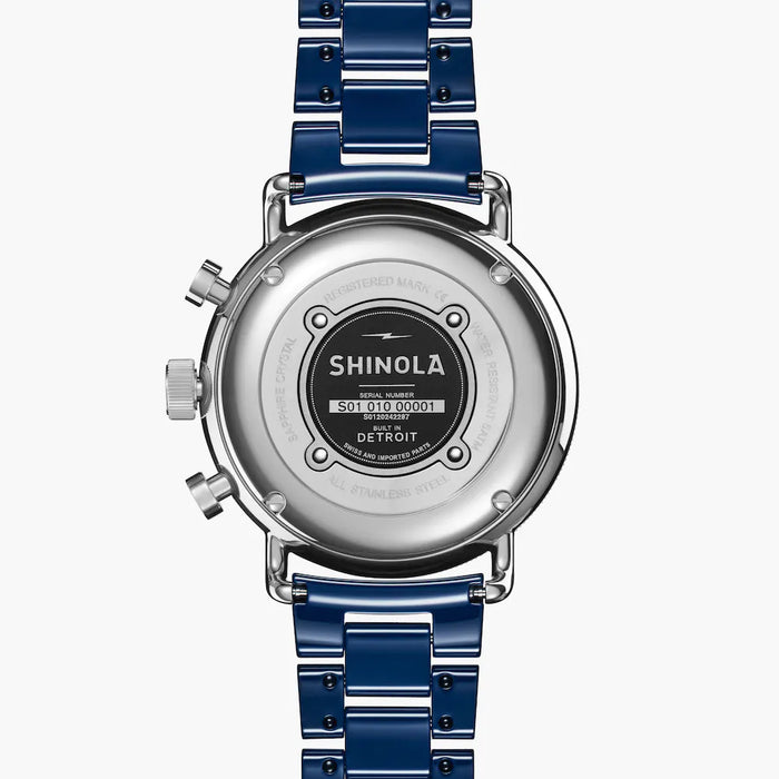 Shinola, The Canfield Sport Chrono 40mm Cobalt Blue Dial Blue Ceramic Bracelet