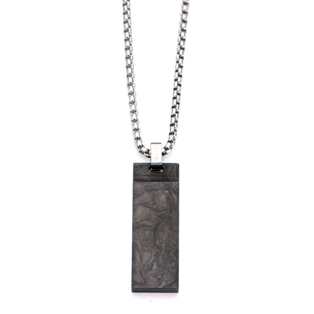 INOX Solid Carbon Graphite & Stainless Steel Dog Tag Pendant w/Chain - Time After Time Watches
