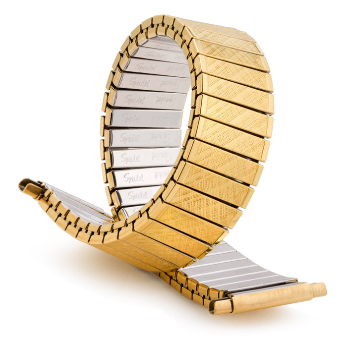 Speidel Men's Stainless Steel Comfortable Stretch Watch Band, Gold or Silver Tone Replacement Strap , 16-22mm, Curved End with No Clasp - Time After Time Watches