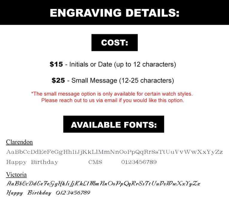 Time After Time Watches Watch Engraving-Small Message 12-25 Characters - Time After Time Watches