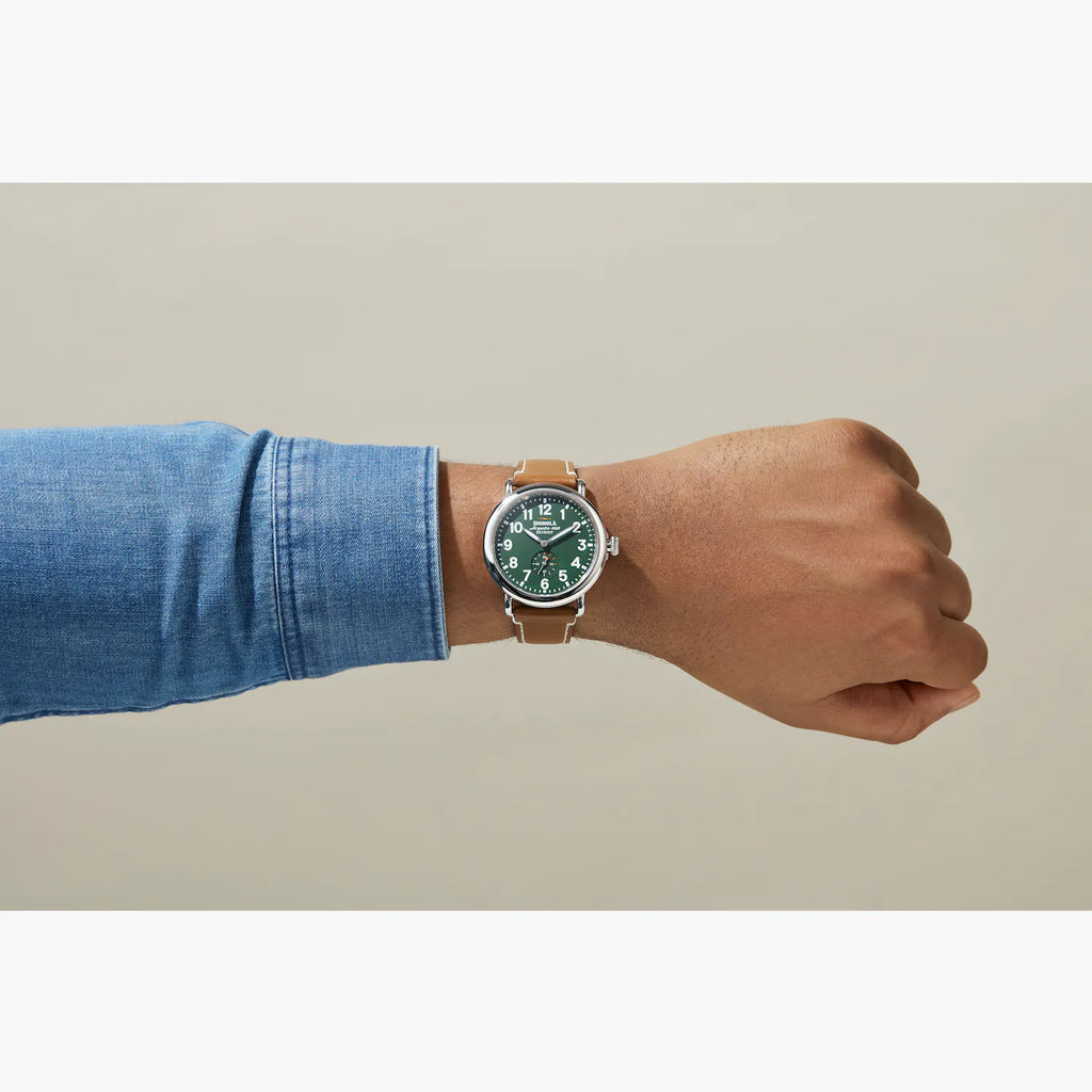 Shinola The Runwell 41mm Green Dial Brown Leather Time After Time