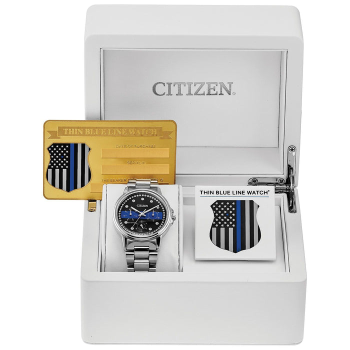 Citizen Ladies Thin Blue Line Multifunction Dial Crystal Women's Watch FD2041-54E