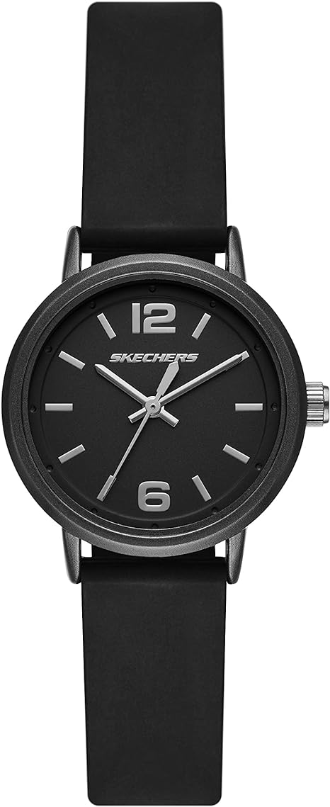 Sketchers ardmore mini. 30mm dial in black with silver accents. analog watch. band width is 8mm of black silicone. 