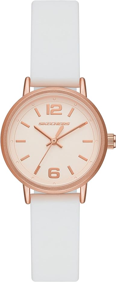 Sketchers ardmore mini. 30mm dial in rose. analog watch. band width is 8mm of white silicone. 