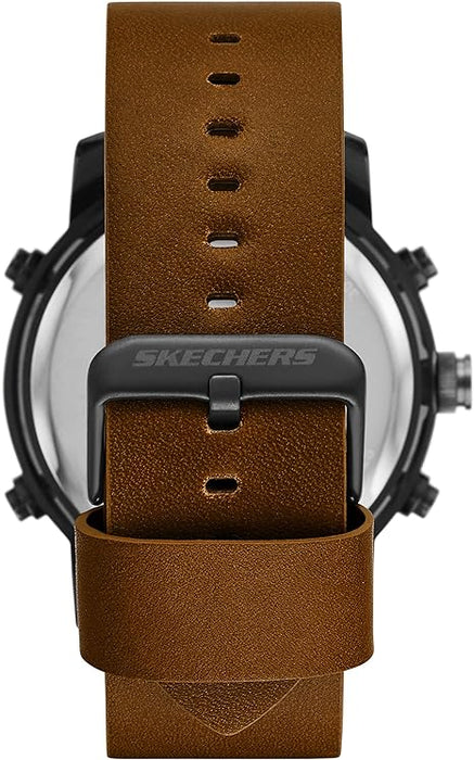 mens skechers brown leather strap black dial analog and digital sports watch.