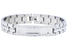mens stainless-steel bracelet, silver color with 34 individual cubic zirconia, 8.5 inches in length, 12 mm in width. 