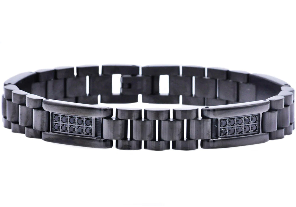 mens black and cubic zirconia bracelet black stainless steel, 8.5 inches in length .35 inches in width
