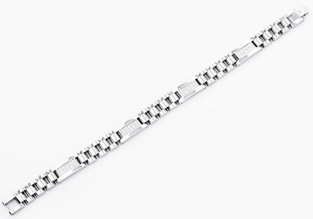 mens cubic zirconia bracelet stainless steel, 8.5 inches in length .35 inches in width
