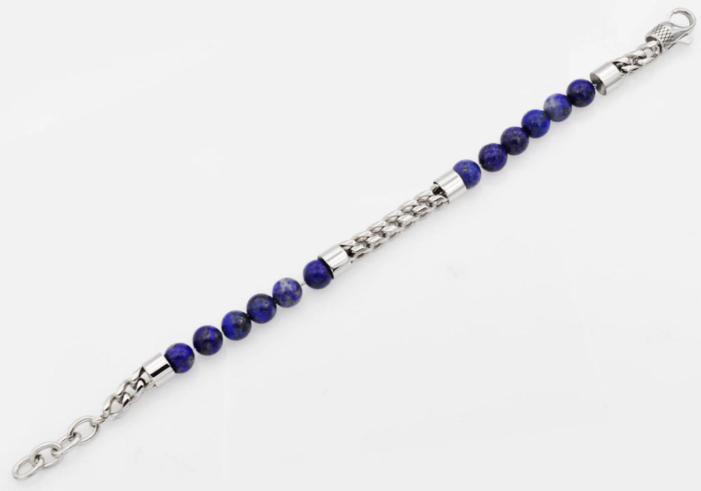 mens bracelet lapis lazuli and stainless steel, fully adjustable, 8.5 inches in length .3 inches in width