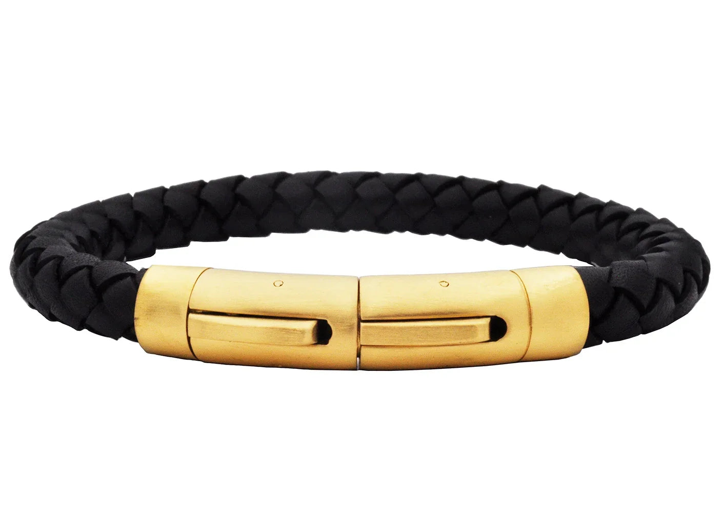 Black Leather w/Gold Stainless Steel Extendable Bracelet