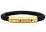 Black Leather w/Gold Stainless Steel Extendable Bracelet