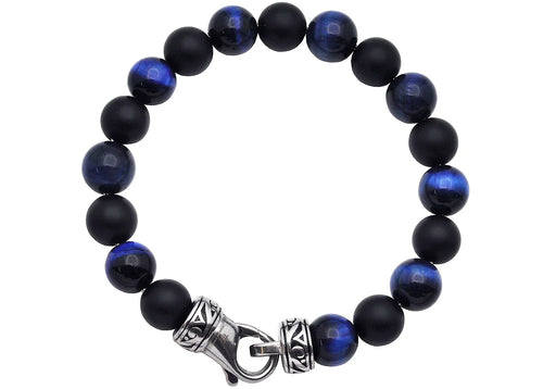 Blackjack Jewelry 10mm Genuine Blue Tiger Eye and Onyx Bracelet - Time After Time Watches