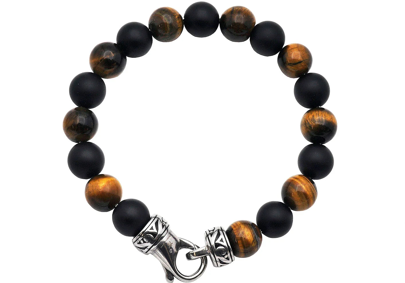 10mm Genuine Tiger Eye and Onyx Beaded Bracelet
