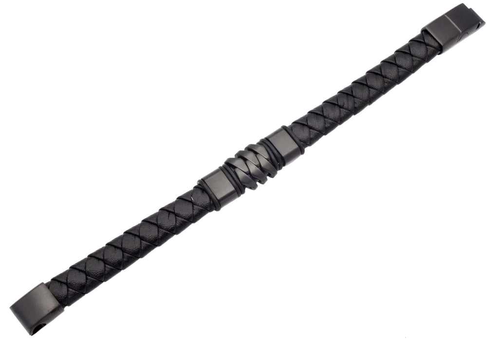 Blackjack Jewelry Blackjack Men's Bracelet Black Leather & Black SS BJB265BB - Time After Time Watches