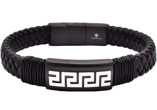 Blackjack Jewelry Blackjack Men's Bracelet Greek Key Black Leather & SS BJB274B - Time After Time Watches
