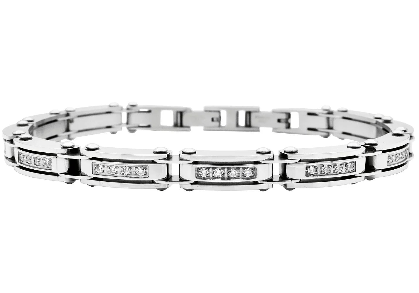 Thin Stainless Steel Bracelet with Cubic Zirconia