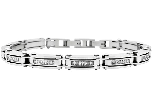 Blackjack Jewelry Thin Stainless Steel Bracelet with Cubic Zirconia - Time After Time Watches