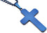 Blue Stainless Steel Cross Pendant Polished and Brushed Finish