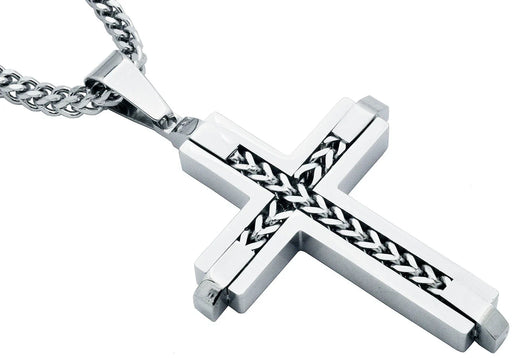 Blackjack Jewelry Stainless Steel Cross Pendant Necklace With Franco Link Chain Inlay - Time After Time Watches