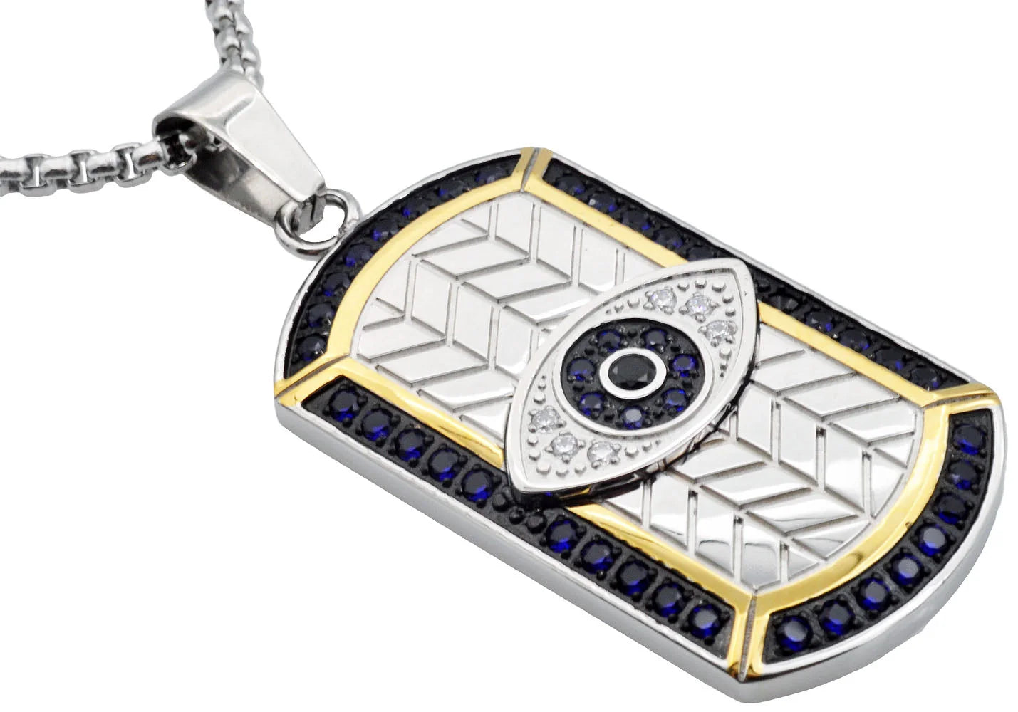 Blackjack Jewelry TRI TONE EVIL EYE PENDANT WITH BLUE CZ - Time After Time Watches