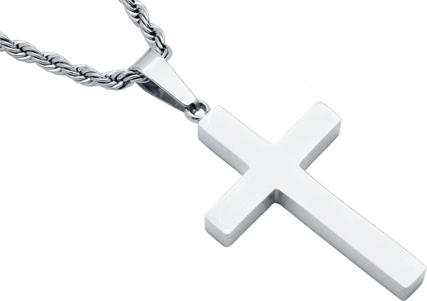 Stainless Steel Cross Pendant With Rope Chain