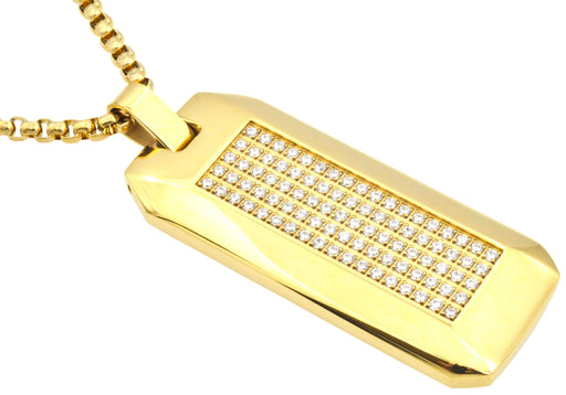 Blackjack Jewelry Blackjack Men's Gold-Toned SS Dog Tag Necklace CZ BJP188G - Time After Time Watches