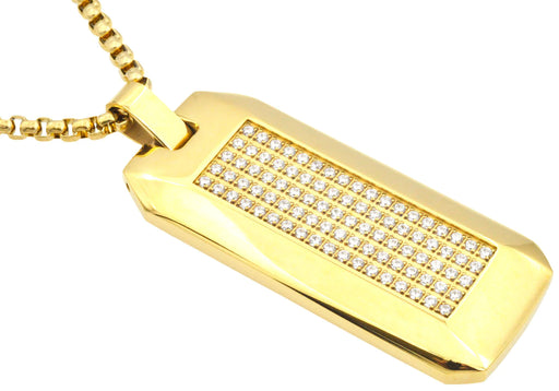 Blackjack Men's Gold-Toned SS Dog Tag Necklace CZ BJP188G