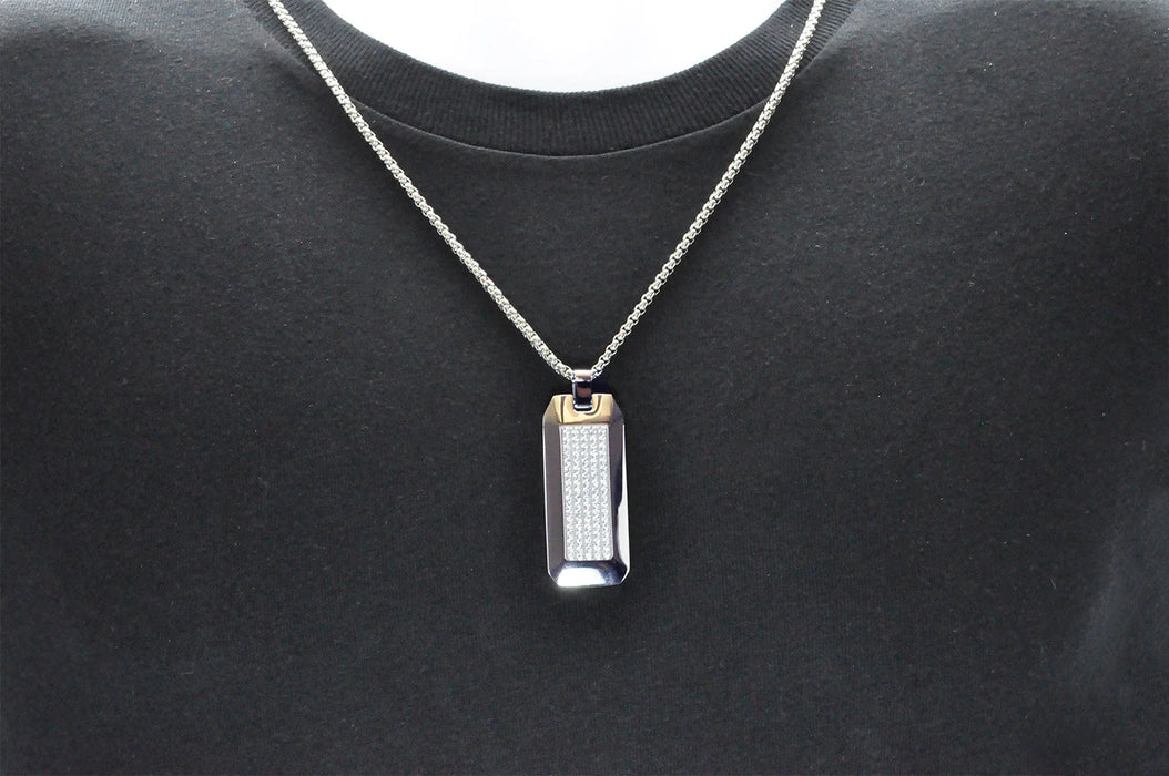 Time After Time Blackjack Men's SS Dog Tag Necklace CZ BJP188W - Time After Time Watches