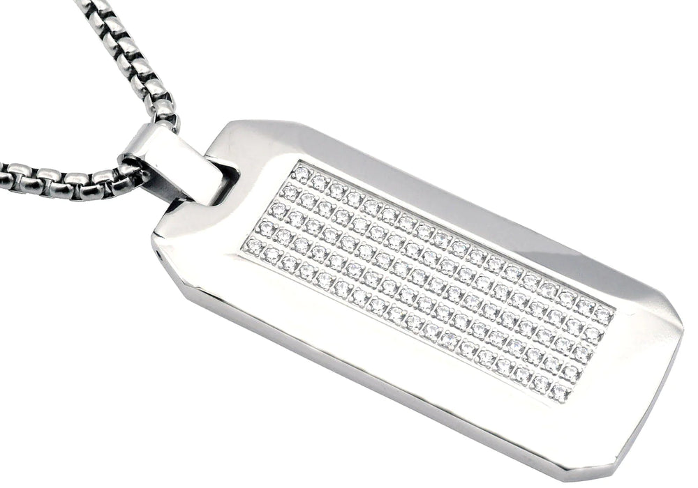 Time After Time Blackjack Men's SS Dog Tag Necklace CZ BJP188W - Time After Time Watches
