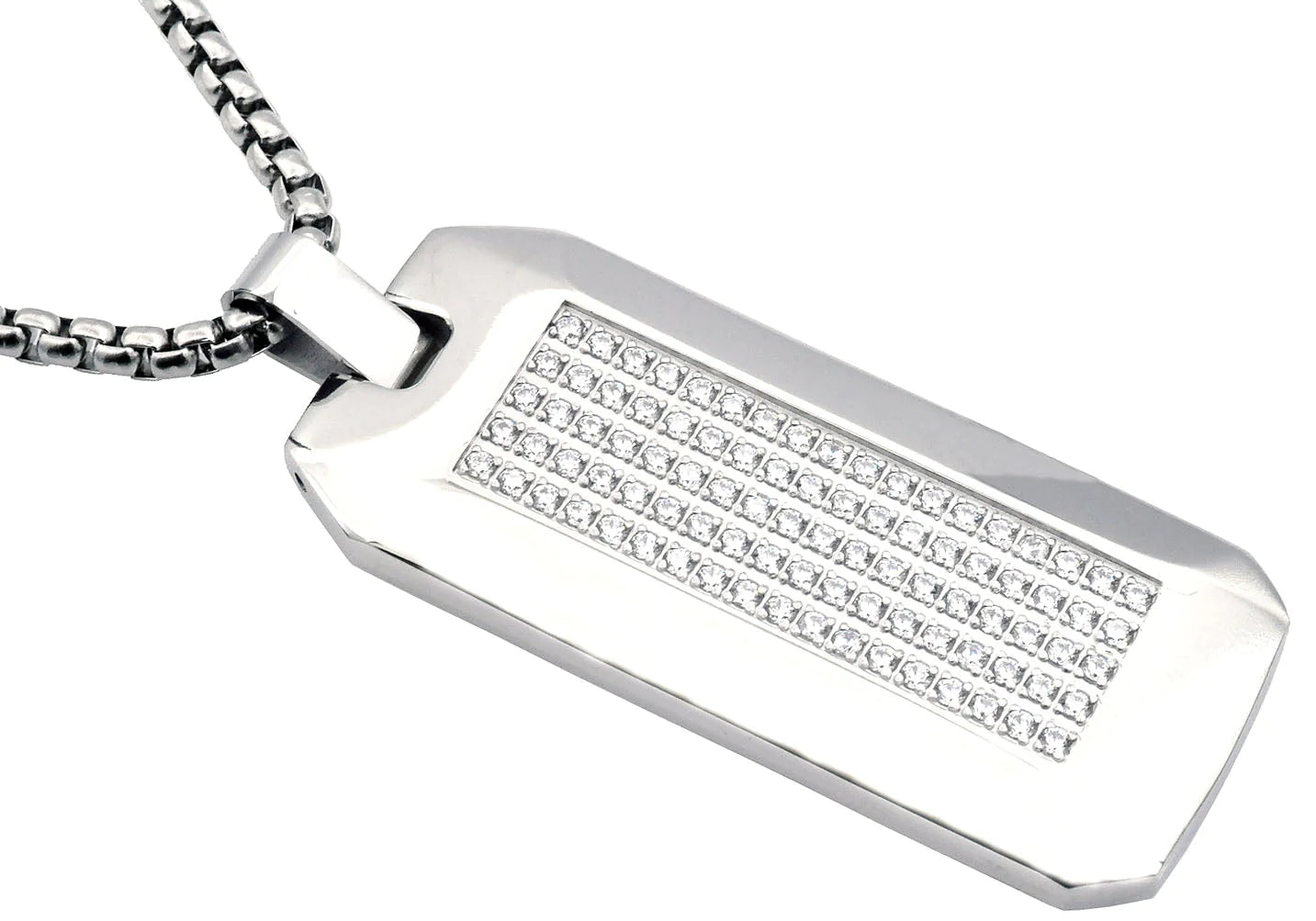 Time After Time Blackjack Men's SS Dog Tag Necklace CZ BJP188W - Time After Time Watches