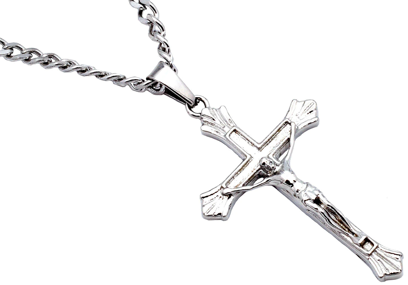 Blackjack Men's SS Crucifix Cross Necklace CZ BJP188W