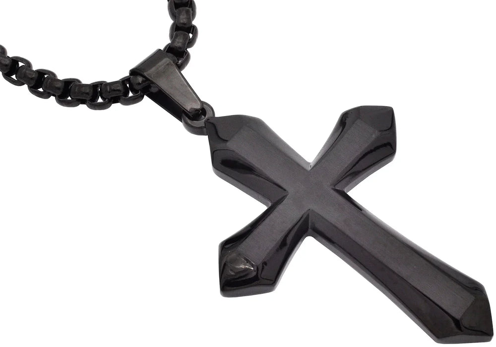 Stainless Steel Cross Pendant Necklace with Round Box Chain
