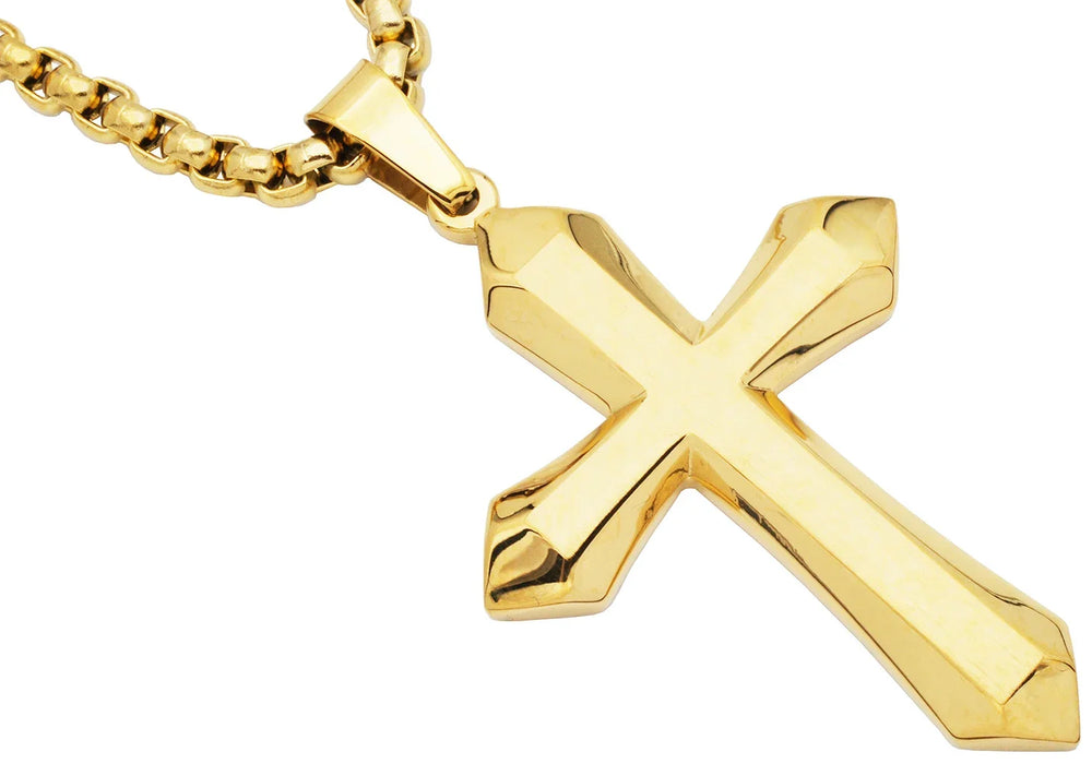 Stainless Steel Cross Pendant Necklace with Round Box Chain