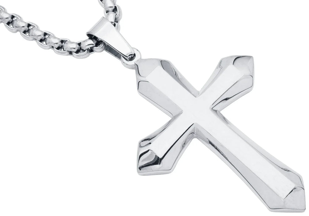Stainless Steel Cross Pendant Necklace with Round Box Chain